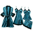 thumbnail image 1 of Elainilye Fashion Robes for Women Silk Lace Robe Dress Sleepwear Nightdress Pajamas Tops+Short Pants+Dress+Coat Set,Blue, 1 of 5
