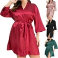 thumbnail image 1 of Elainilye Fashion Robes for Women Solid Color Strappy Bathrobe Homewear Ice Silk Pajamas Robes Nightgown,Green, 1 of 4