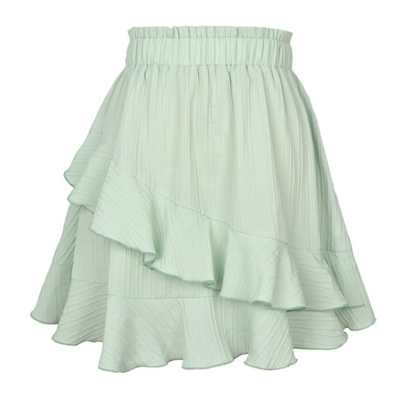 Elainilye Fashion Ruffle Mini Skirt Solid Color Dress High Waist Ruffles Irregular Ruched Design Skirt,Green