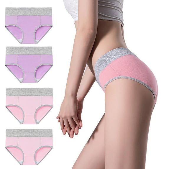 Elainilye Fashion Seamless Underwear for Women 4 Pack Large Seamless Cotton High Waist Briefs Hip Lifting Underpants,Multi-color