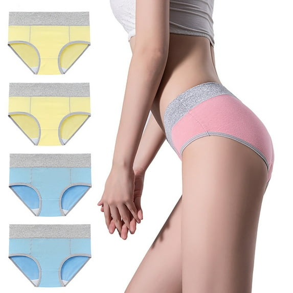 Elainilye Fashion Seamless Underwear for Women 4 Pack Large Seamless Cotton High Waist Briefs Hip Lifting Underpants,Multi-color