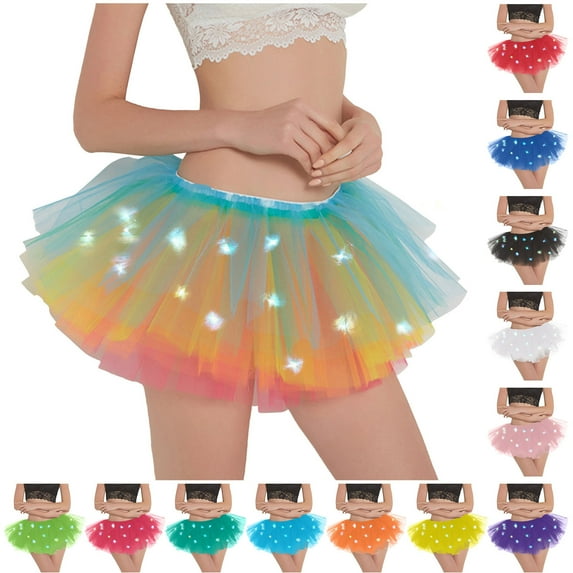 Elainilye Fashion Sequin Skirt Pleated Gauze Short Skirt Adult Dancing Skirt Gauze Dress Tutu Skirt,Multi-color