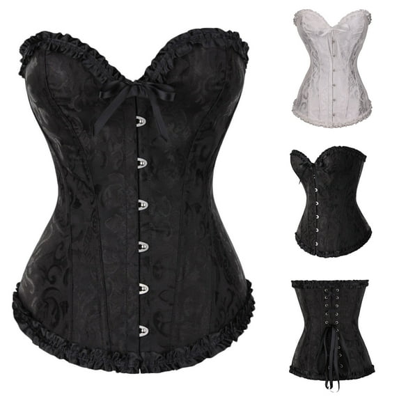 Elainilye Fashion Shapewear Bodysuit Tummy Control Ladies Sexy Solid Prints Corset Court Lace Front Buckle Bow Tie Shapewear,White