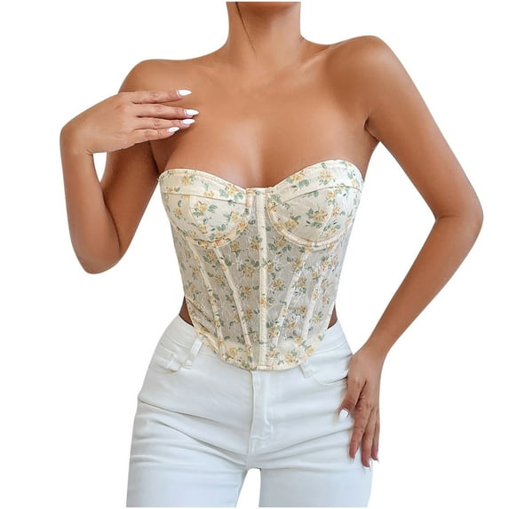 Elainilye Fashion Shapewear Tank Top Corset Top Sleeveless Strapless Bodyshaper Corset Tube Bandeau Summer Tops Vest,Beige
