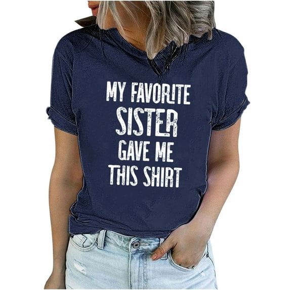 Elainilye Fashion Shirt for Women Funny Printed Pattern Casual Soild Color Short Sleeve Tops Blouse Graphic Tee,Blue