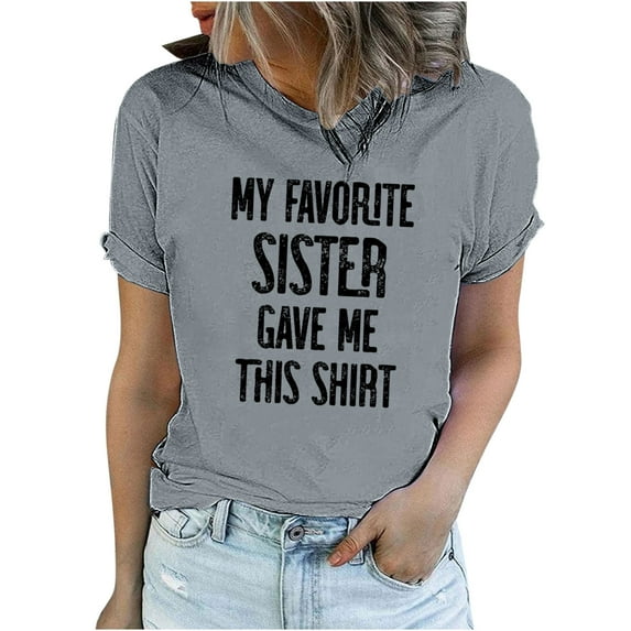 Elainilye Fashion Shirt for Women Funny Printed Pattern Casual Soild Color Short Sleeve Tops Blouse Graphic Tee,Gray