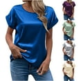 thumbnail image 1 of Elainilye Fashion Shirts for Women Trendy Summer Round-Neck Solid Short Sleeve Sexy Top Blouse Basic Tops,Blue, 1 of 4