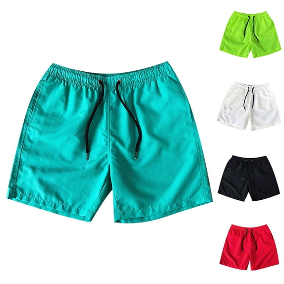 Elainilye Fashion Shorts for Men Casual Drawstring Pocket Plain Print Candy Color Five-point Beach Shorts Running Shorts,Red