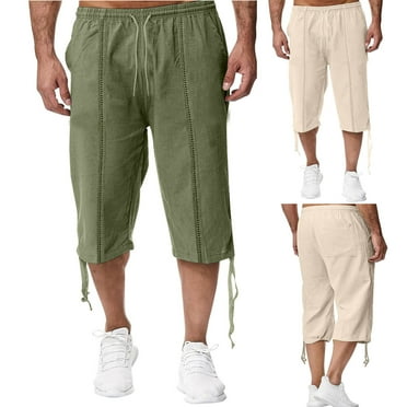 Elainilye Fashion Shorts for Men Plain Print Drawstring Elastic Waist Pocket Casual Sweatpants Capris Pants,Green