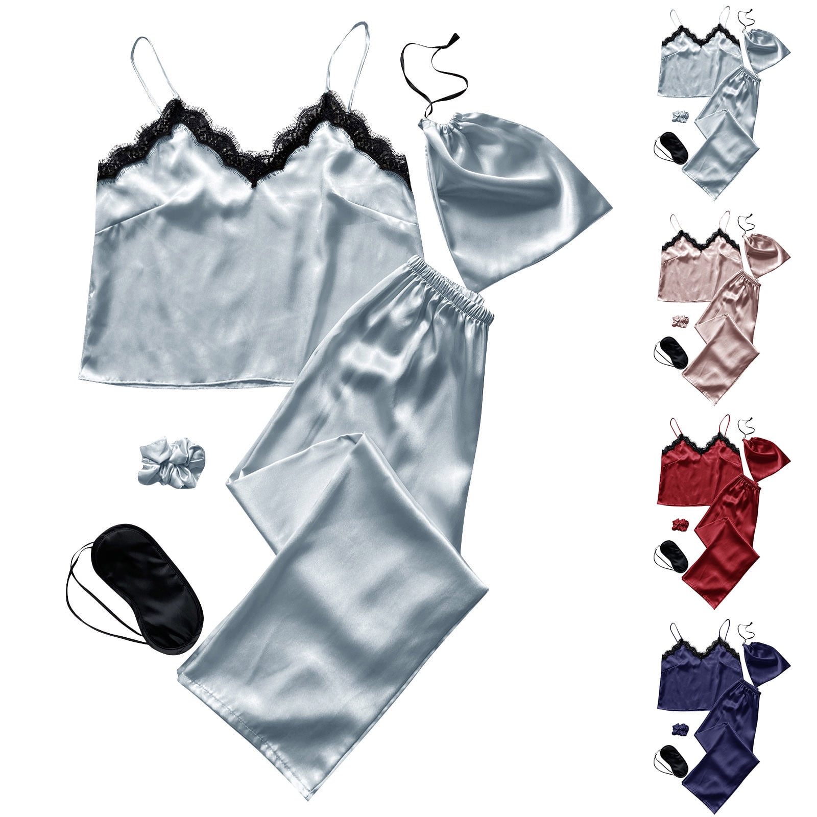 Elainilye Fashion Silk Pajama Set for Women Summer Breathable Ice Silk