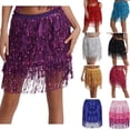 thumbnail image 1 of Elainilye Fashion Sparkly Skirts Sexy Hip Sequined Tassel Waist Scarf Adult Belly Dance Dress Waist Chain Skirt,Red, 1 of 6