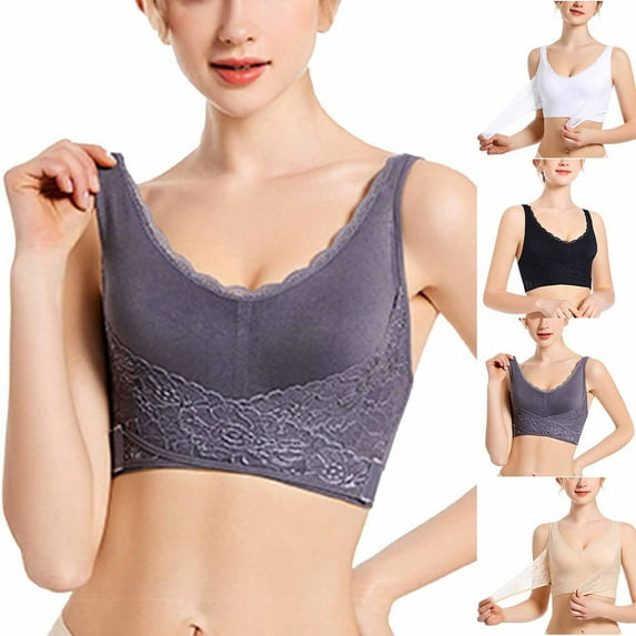 Elainilye Fashion Sports Bras for Women High Support Underwear Shock-absorbing Sports Bra with Lace Side Buckle Yoga Sports Bra,Gray