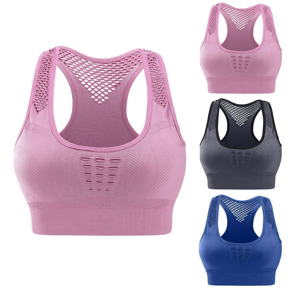 Elainilye Fashion Sports Bras for Women High-strength Shockproof Bra Sports Bra Oversized Yoga Bra Hollow Out Beauty Back Bra,Gray