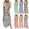 thumbnail image 1 of Elainilye Fashion Summer Dresses for Women 2024 Summer Casual Rounk Neck Short Sleeve Pockets Printing Long Dress,Green, 1 of 6