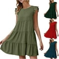 thumbnail image 1 of Elainilye Fashion Summer Dresses for Women Round Neck Casual Solid Patchwork Pleats Dress Vacation Dresses Womens Dresses,Green, 1 of 6