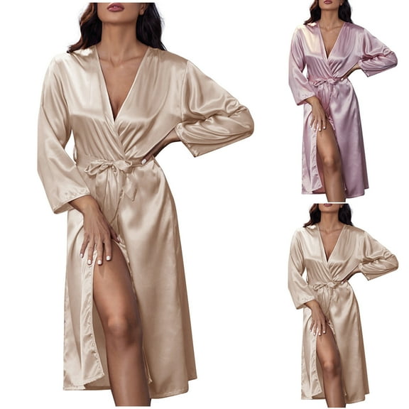 Elainilye Fashion Summer Robe for Women Comfortable and Versatile Oversized Pajamas Nightwear Sleeping Dress with Belt,Brown