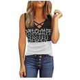 thumbnail image 1 of Elainilye Fashion Summer Shirts for Women Casual Patchwork Leopard Sleeveless V-Neck Loose T-Shirt Blouse Tops,Gray, 1 of 6
