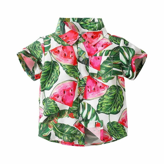 Elainilye Fashion Summer Toddler Baby Boy Hawaiian Shirt Casual Beach Wear Print Short-sleeved Shirt Top Sizes 1-5Y,Red