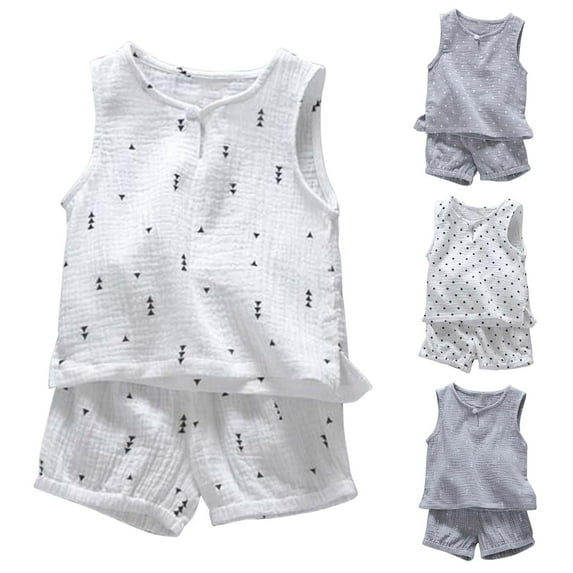 Elainilye Fashion Summer Toddler Baby Boys 2 Piece Outfits Casual Print Short Sleeved T-shirt Denim Shorts Clothes Set Sizes 1-5Y,White