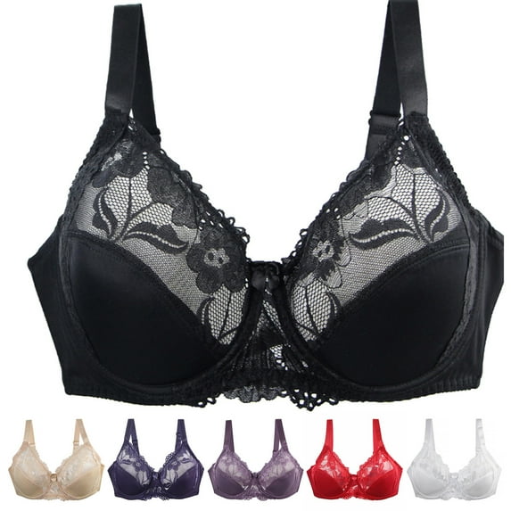 Elainilye Fashion Supportive Bras for Women Sexy Plus Size Seamless Bra Push Up Lace Bra Comfortable Breathable Base Underwear,Black
