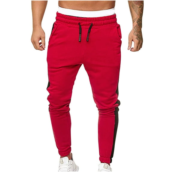 Elainilye Fashion Sweat Pants For Mens Casual Elastic Waist Sweatpants Athletic Pants Joggers Baggy Trousers Track Pants,Red
