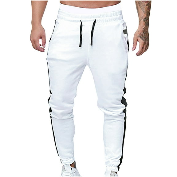Elainilye Fashion Sweat Pants For Mens Casual Elastic Waist Sweatpants Athletic Pants Joggers Baggy Trousers Track Pants,White