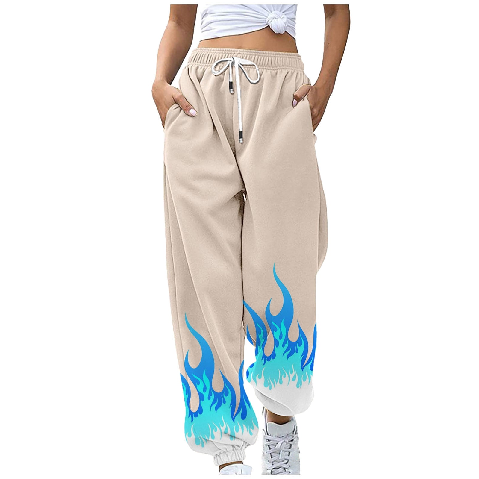 Elainilye Fashion Sweatpants For Women Flame Printing Joggers Sweatpants Casual Baggy Trousers With Pockets High Waist Pants Sweat Pants Walmart Business Supplies