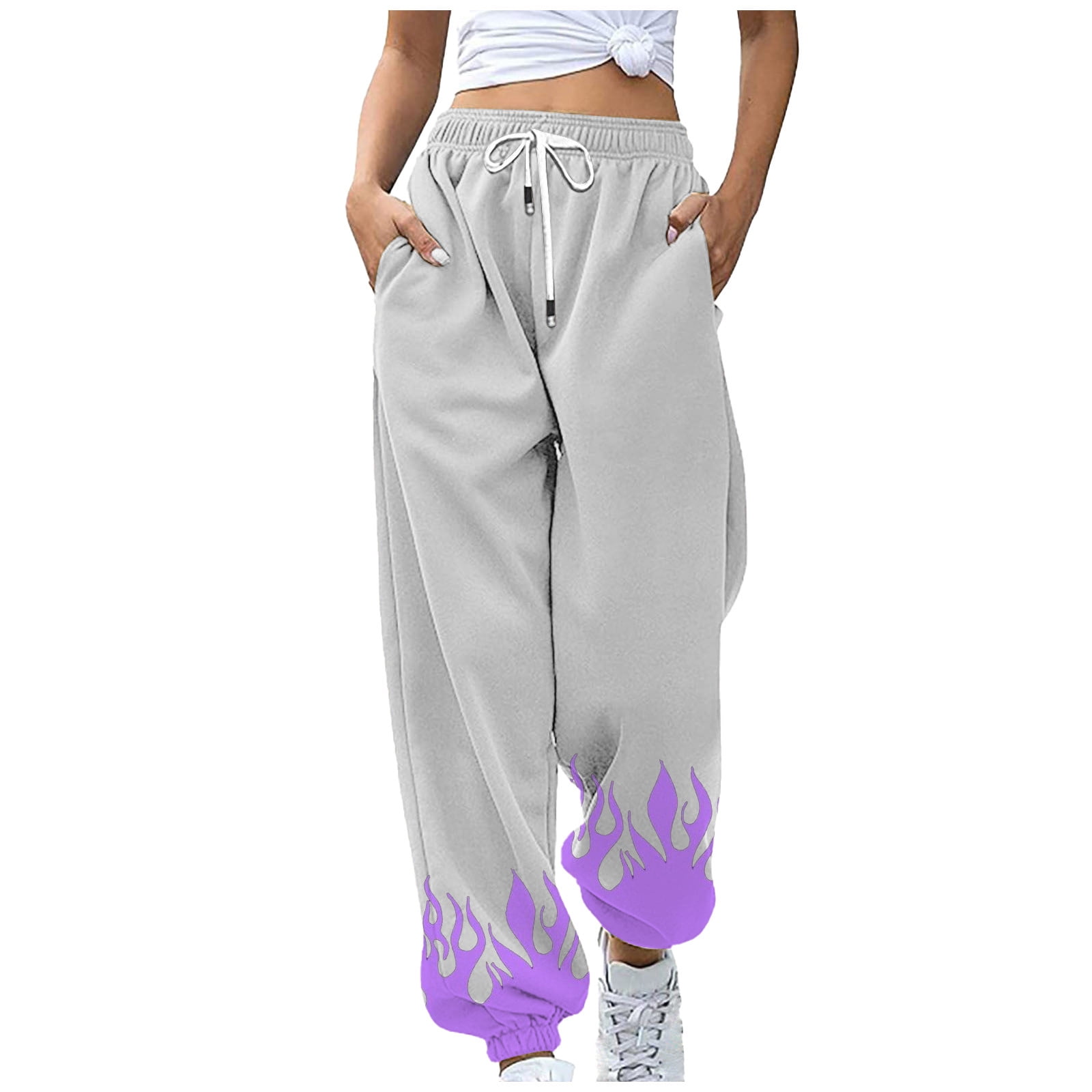 Elainilye Fashion Sweatpants For Women Flame Printing Joggers Sweatpants Casual Baggy Trousers With Pockets High Waist Pants Sweat Pants