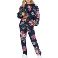 thumbnail image 1 of Elainilye Fashion Sweatsuits for Women Casual Print Long Sleeve Round Neck Sweatshirt Top and Pants Set Two Piece Outfits,Blue, 1 of 5