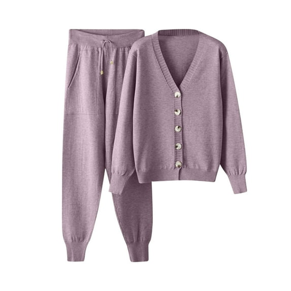 Elainilye Fashion Sweatsuits for Women Casual Solid Color Oversized Loungewear Sets Casual Tops and Pants 2 Piece Outfits Sweatsuit,Purple
