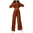 thumbnail image 1 of Elainilye Fashion Sweatsuits for Women Fall Winter Track Suits Ribbed Knit Cardigan Cropped Tank Tops Wide Leg Pants 3 Piece Outfits,Brown, 1 of 9