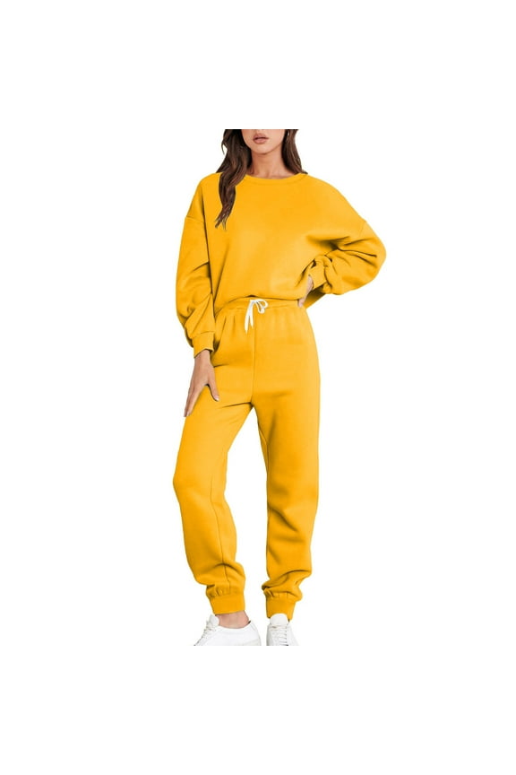 Fashion Sweatsuits for Women Raglan Sleeves Solid Loose Sweatshirt Long Sleeve Round Neck Tops Pants Two Piece Set,Orange