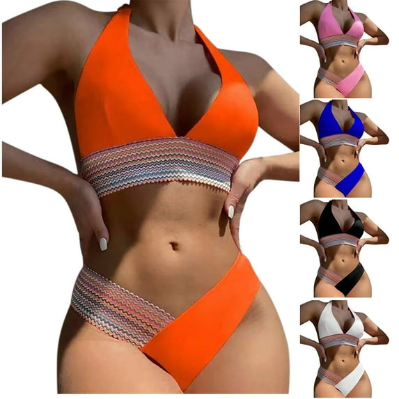 Elainilye Fashion Swimming Suits for Women Sexy Print Swimwear Two Piece Swimsuit Slim Bikini Set Bathing Suit,Pink
