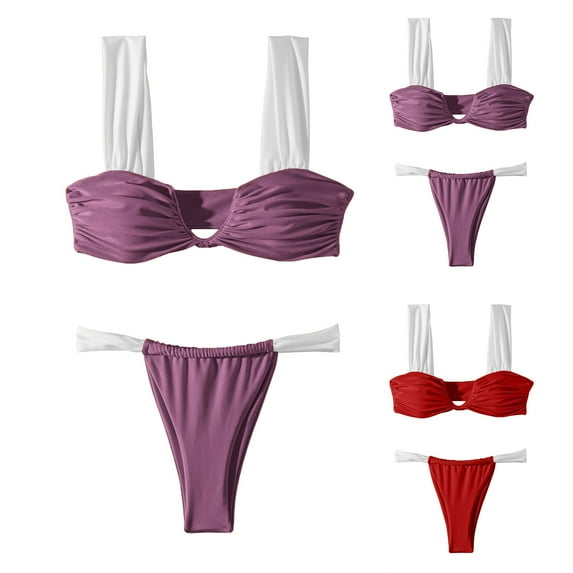 Elainilye Fashion Swimsuit for Women 2 Piece Bikini Set New Sexy Swimsuit Printed Bikini Swimsuit Beachwear Swimwear,Red