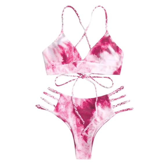 Elainilye Fashion Swimsuit for Women 2024 Bikini Set Swimsuit Two Piece Filled Bra Swimwear Beachwear,Pink