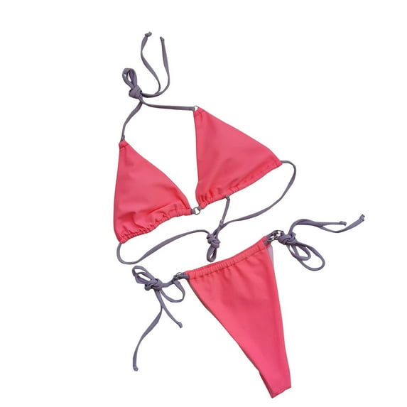 Elainilye Fashion Swimsuit for Women Sexy Printed Swimwear Bikini Split Swimsuit Set String Bikini 2 piece set,Pink