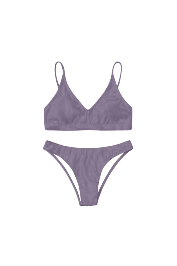 Fashion Swimsuits for Women 2024 Sexy Solid Bikini Push-Up Padded Swimwear Swimsuit Set,Purple