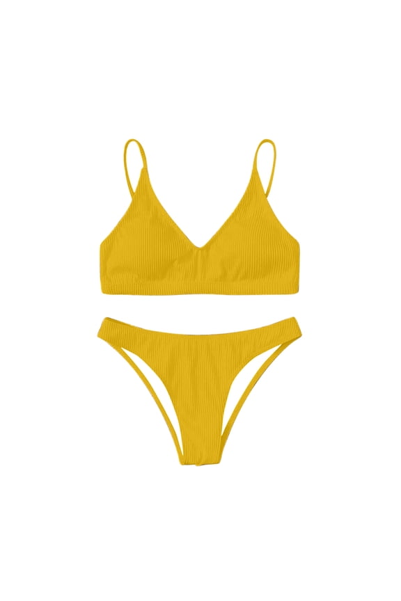 Fashion Swimsuits for Women 2024 Sexy Solid Bikini Push-Up Padded Swimwear Swimsuit Set,Yellow