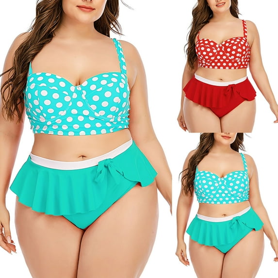 Elainilye Fashion Swimwear for Women Plus Size Print Casual Swimsuit Bikinis Sets Beachwear Swimwear,Red