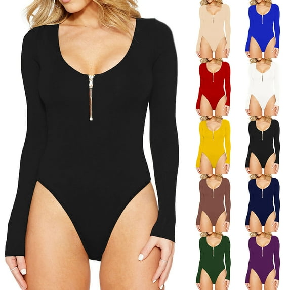 Elainilye Fashion Thong Bodysuits for Women Color Underwear Butt Lifting Shapewear Tight Fitting Long Sleeved Body Shaping Clothing,Yellow