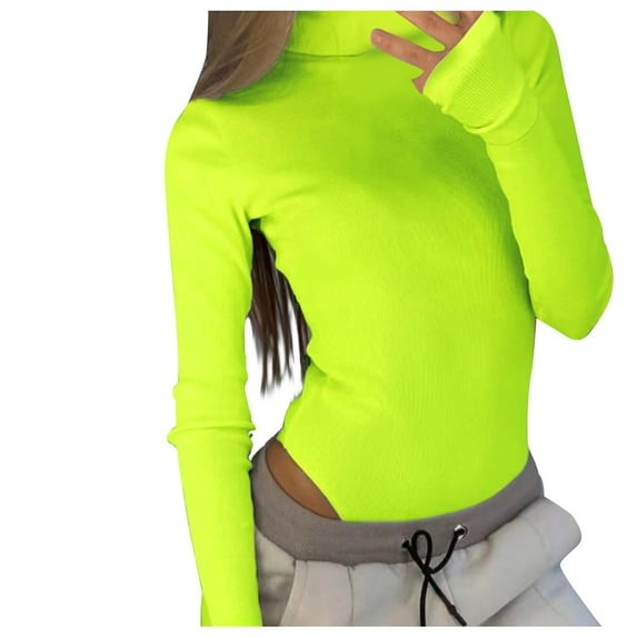 Elainilye Fashion Thong Shaper Tummy Control Solid Rompers Jumpsuit High-necked Long Sleeve Jumpsuit Bodysuit,Green