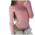 thumbnail image 1 of Elainilye Fashion Thong Shaper Tummy Control Solid Rompers Jumpsuit High-necked Long Sleeve Jumpsuit Bodysuit,Pink, 1 of 6
