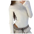 thumbnail image 1 of Elainilye Fashion Thong Shaper Tummy Control Solid Rompers Jumpsuit High-necked Long Sleeve Jumpsuit Bodysuit,White, 1 of 6