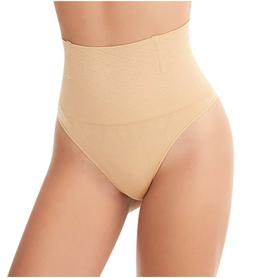 Elainilye Fashion Thong Shapewear Ladies Plus Size Seamless High Waist Butt Lifting Panties Skin Friendly Lifter Body Shaper Pants,Beige