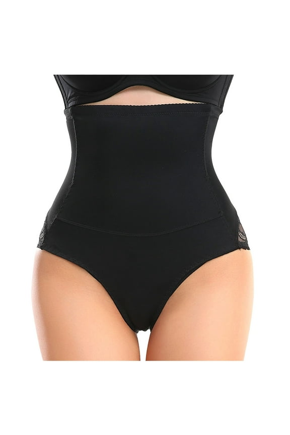 Fashion Thong Shapewear Tummy Control, Lace High Waist Underwear Butt Lifting Panties Plus Size Girdle Pants,Black
