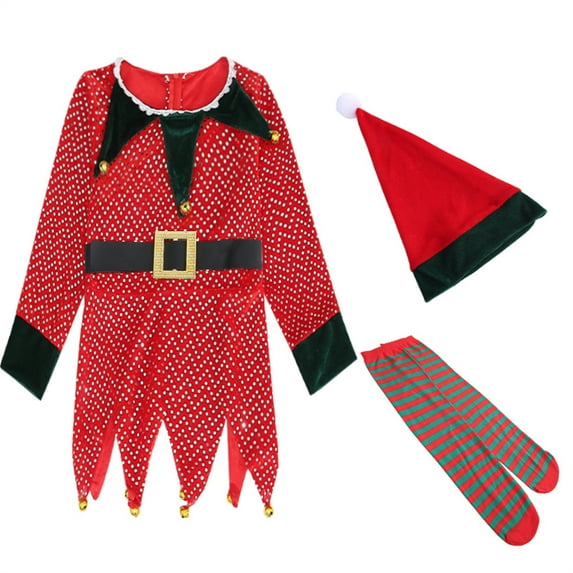 Elainilye Fashion Toddler Baby Girl Clothes Christmas Long Sleeve Sequins Stripe Pantyhose Suit Suitable For 2-9 Years Old,Red