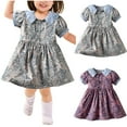 thumbnail image 1 of Elainilye Fashion Toddler Baby Girls Summer Dress Retro Print Puff Sleeve Dress Princess Dress, Sizes 3M-4Y,Red, 1 of 9