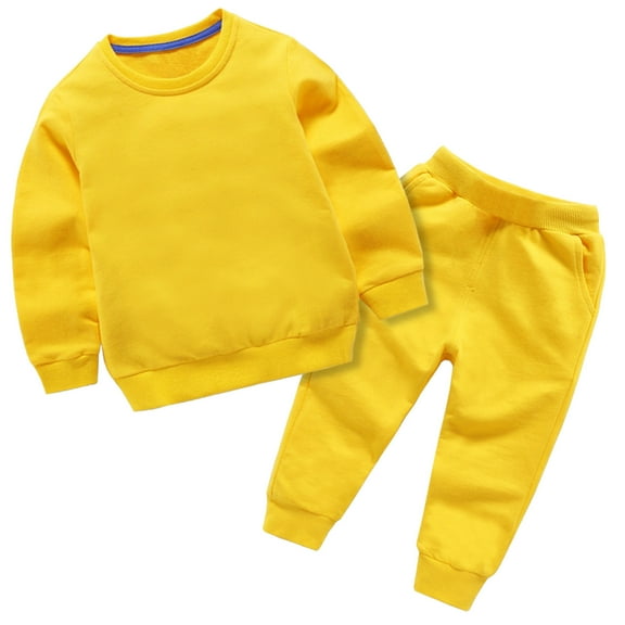 Elainilye Fashion Toddler Baby Sweatsuit Boys Girls Candy Color Leggings Casual Kids Hoodies Pants Tracksuit Sports Set,Yellow