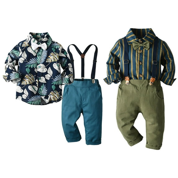 Elainilye Fashion Toddler Boys Fall Outfits Long Sleeve Suspender Trousers Set Boys Gentleman Clothes Formal Dress Suit Sizes 6M-6Y,Blue
