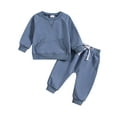 thumbnail image 1 of Elainilye Fashion Toddler Boys Girls 2 Piece Outfits Cute Solid Color Long Sleeve Pocket Hooded Sweatpants Suit Sizes 3M-3Y,Blue, 1 of 9